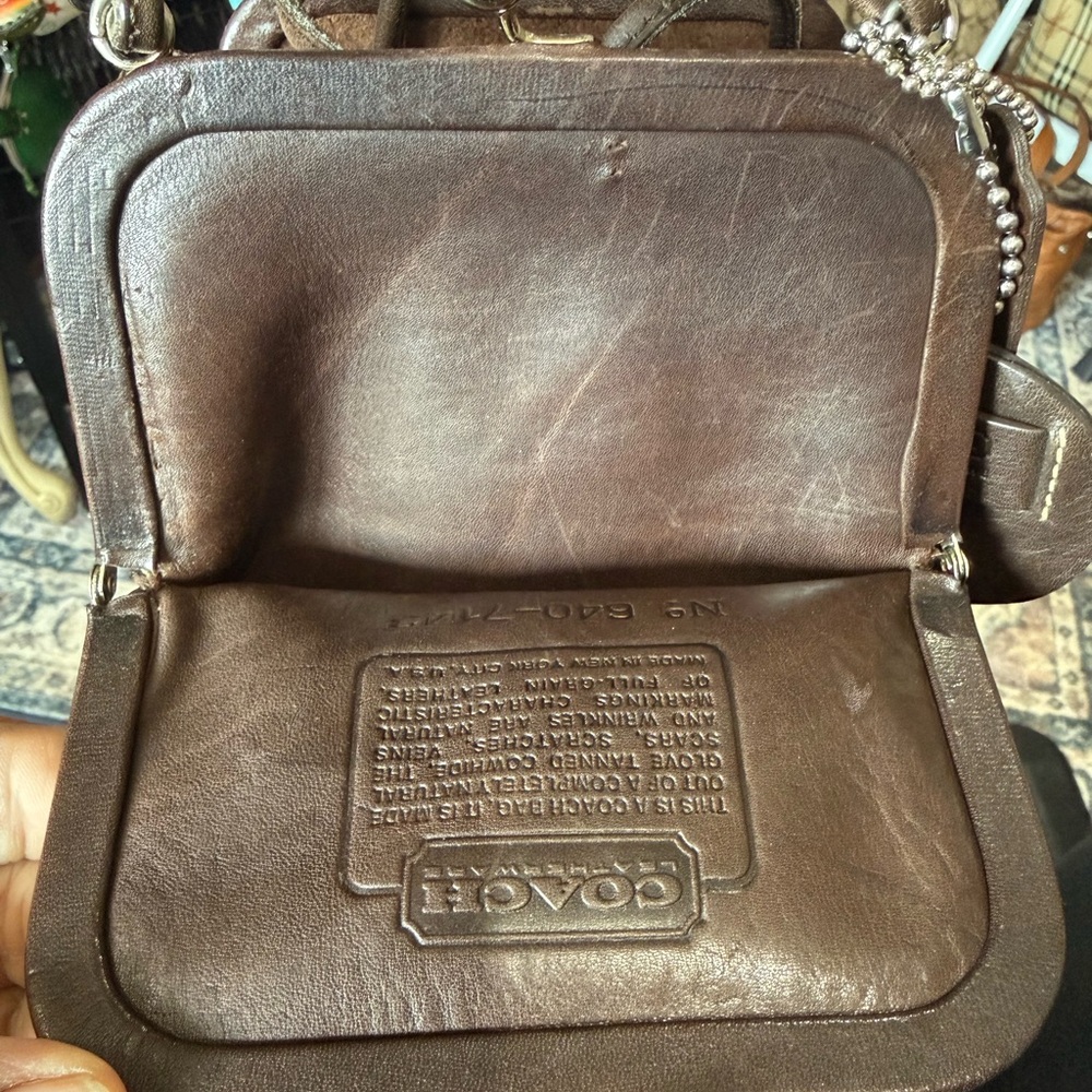 Coach Vintage Bonnie Cashin Carry doble Kiss-lock Brown Leather Shoulder Bag. - Picture 13 of 13
